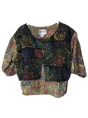 Winter Sun Art to Wear Top Size Medium Large Lagenlook Boho Colorful Boxy Casual